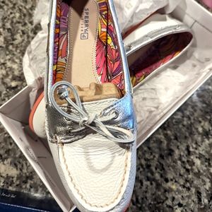 Sperry White leather slip ons